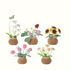 Knitting DIY Wool Flower Potted Ornament Set - English Manual Included