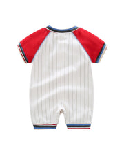Newborn Block Baseball Romper Stripe Letter Jumpsuit