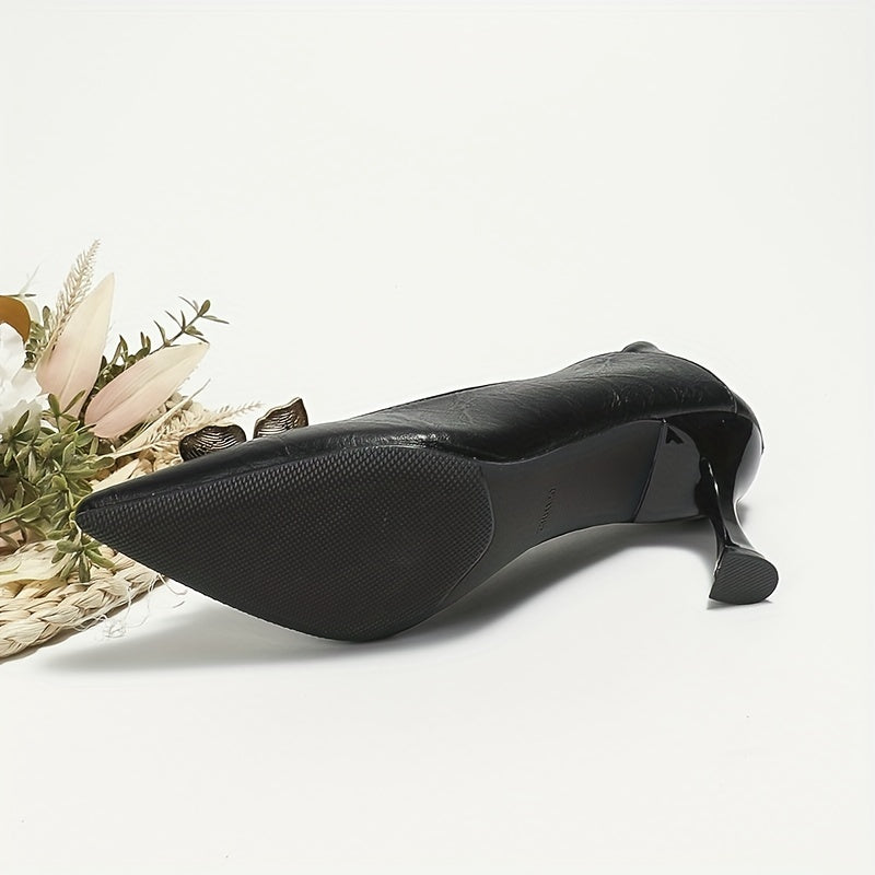 Flower Decor High Heels Pointed Toe Slip On Stiletto Heels