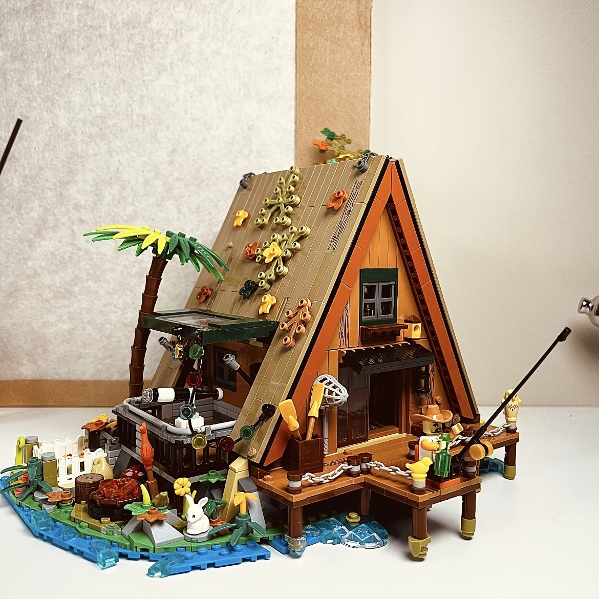 Forest Fishing Cabin Building Blocks Set Home Decor Ornament Ideal Gift for Men