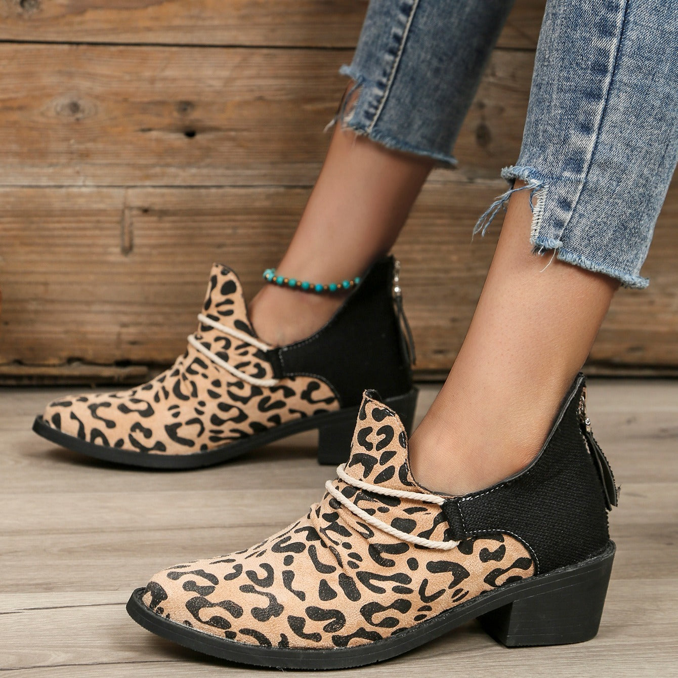 Leopard Print Ankle Boots Chunky Heeled Chelsea Boots