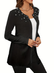 Beaded Collarless Jacket Casual Outerwear