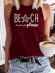 Beach Letter Print Tank Top Women's Crew Neck Casual Tee