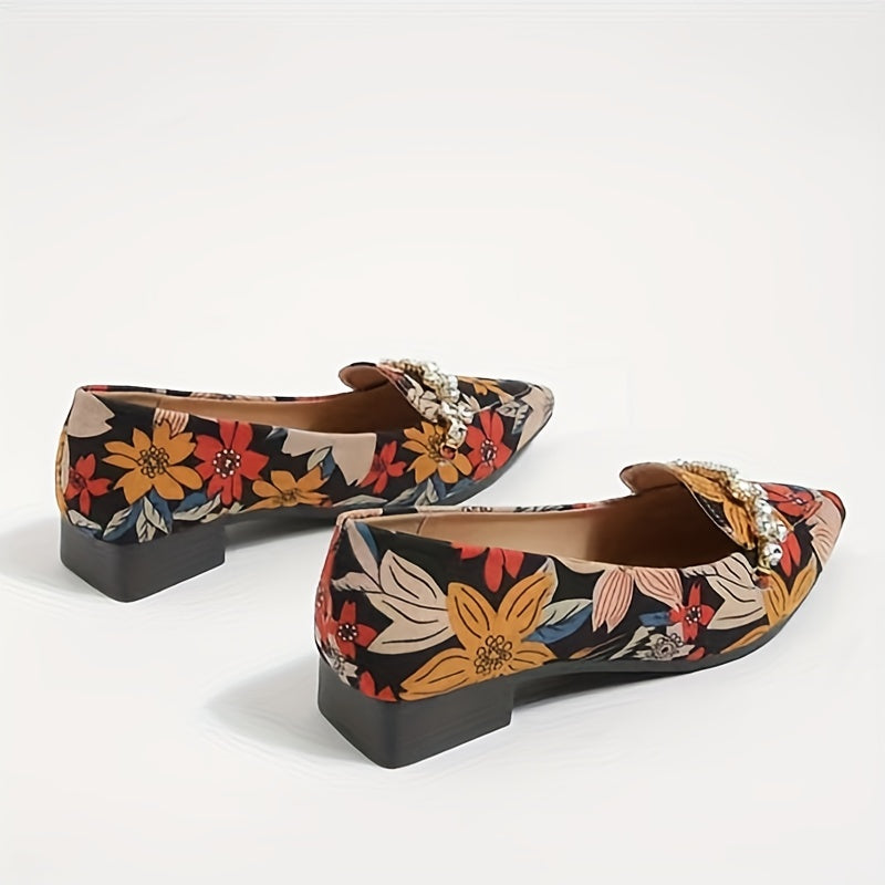 Women's Floral Print Flats Pointed Toe Slip On Fashionable Flat Shoes