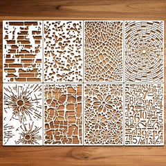 8pcs Reusable Painting Stencil Molecules Abstract Bricks Crocodile Irreg