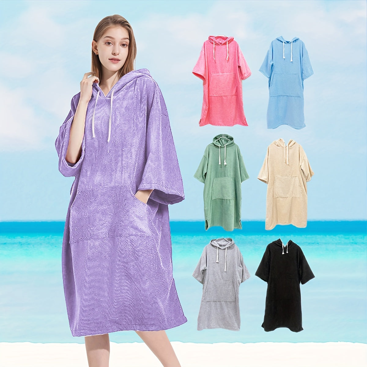 Microfiber Hooded Towel Soft Beach Wrap with Pocket