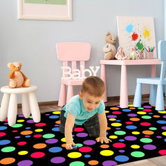 Colorful Rainbow Polka Dot Area Rug for Classroom or Kids' Room