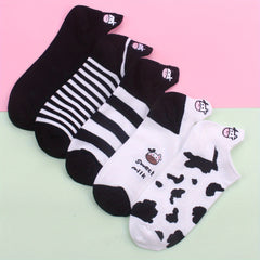 5 Pairs Women's Cow Print & Ankle Socks Set