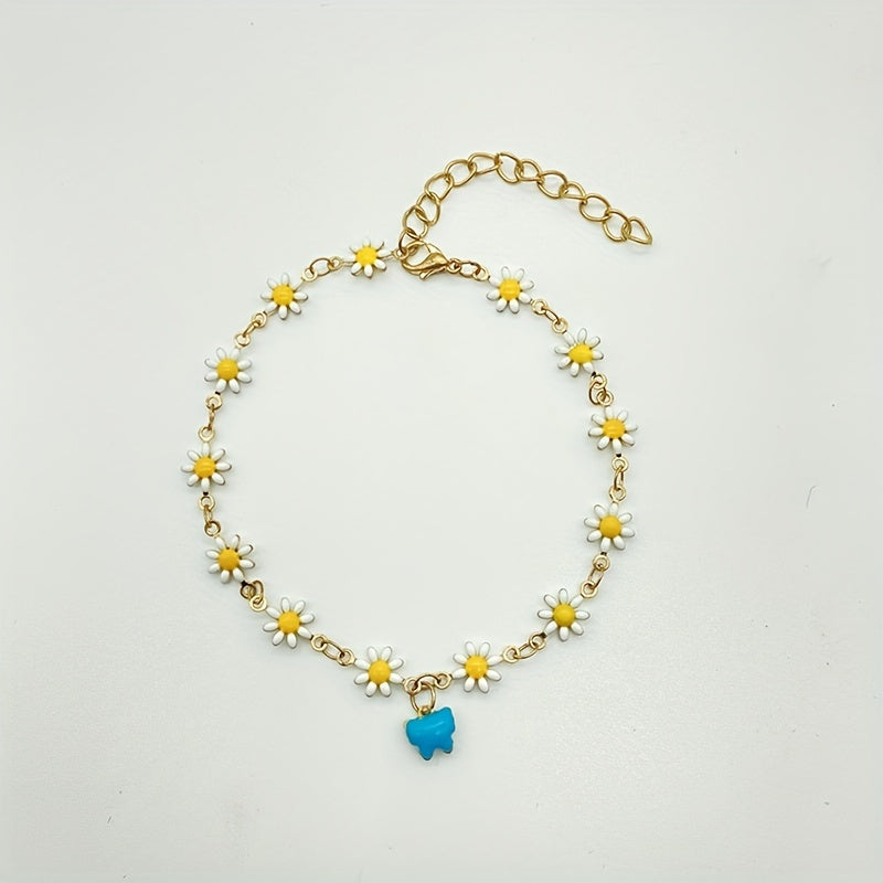 Vintage Daisy Butterfly Pendant Anklet Gift for Girls