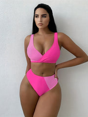 Stretchy High Cut Bikini Set V Neck 2 Piece Sexy Swimsuit