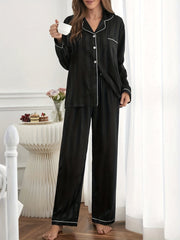 Striped Satin Pajama Set Long Sleeve Top & Pants
