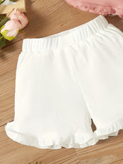 Girls Frill Edge Ribbed Casual Shorts Elastic Waist Slim Fit for Summer