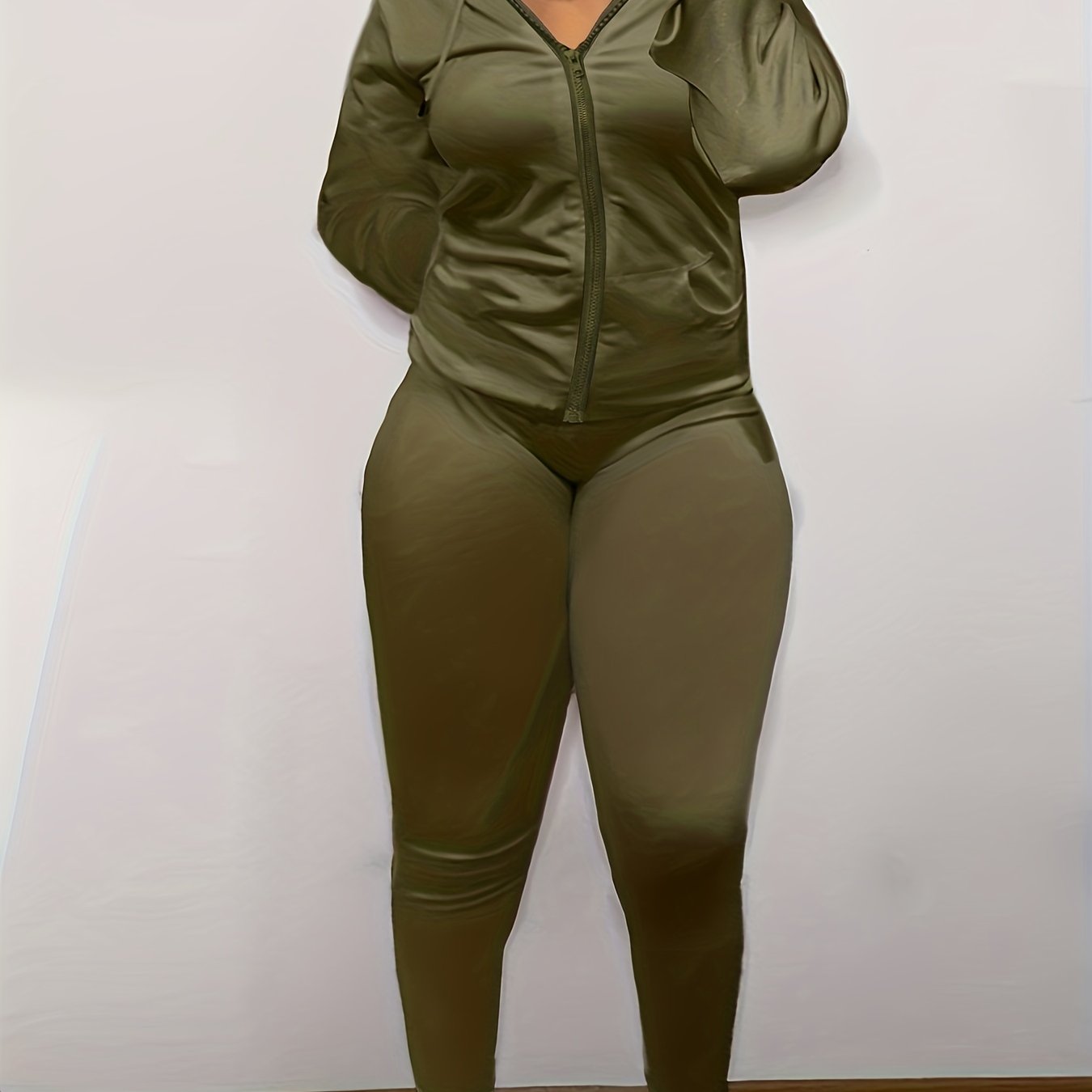 Casual Solid Hooded Top & Loose Pants Set Women's Clothing