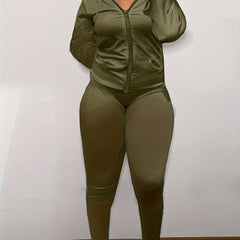 Casual Solid Hooded Top & Loose Pants Set Women's Clothing