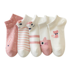 5 Pairs Women's Pink Kitty Crew Socks