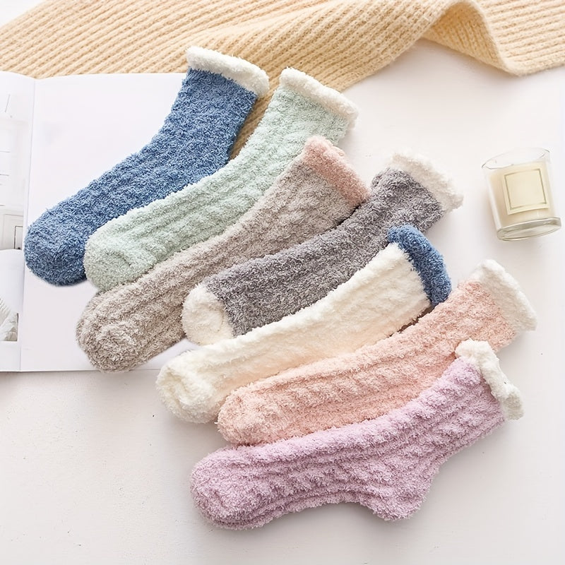 7 Pairs Colorblock Fuzzy Socks Soft & Warm Women's Stockings