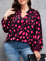 Leopard Print Long Sleeve V Neck Top