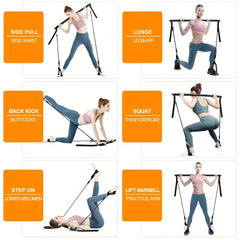 Portable Home Gym Pilates Bar Kit with Resistance Bands