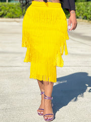 Tassel Layered Skirt High Waist Casual Spring Summer Women's Clothing