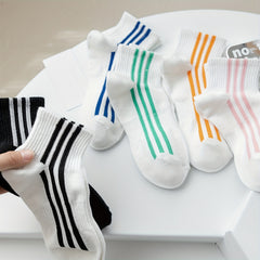 6 Pairs Striped Short Socks Soft & Breathable Crew Sports Socks