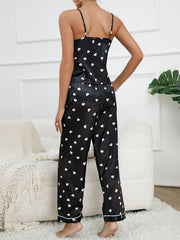 Heart Print Pajama Set V Neck Cami Top & Pants Women's Sleepwear
