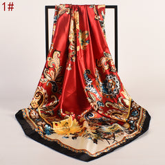 Flower Printed Satin Square Scarf Lightweight Headscarf Bandana