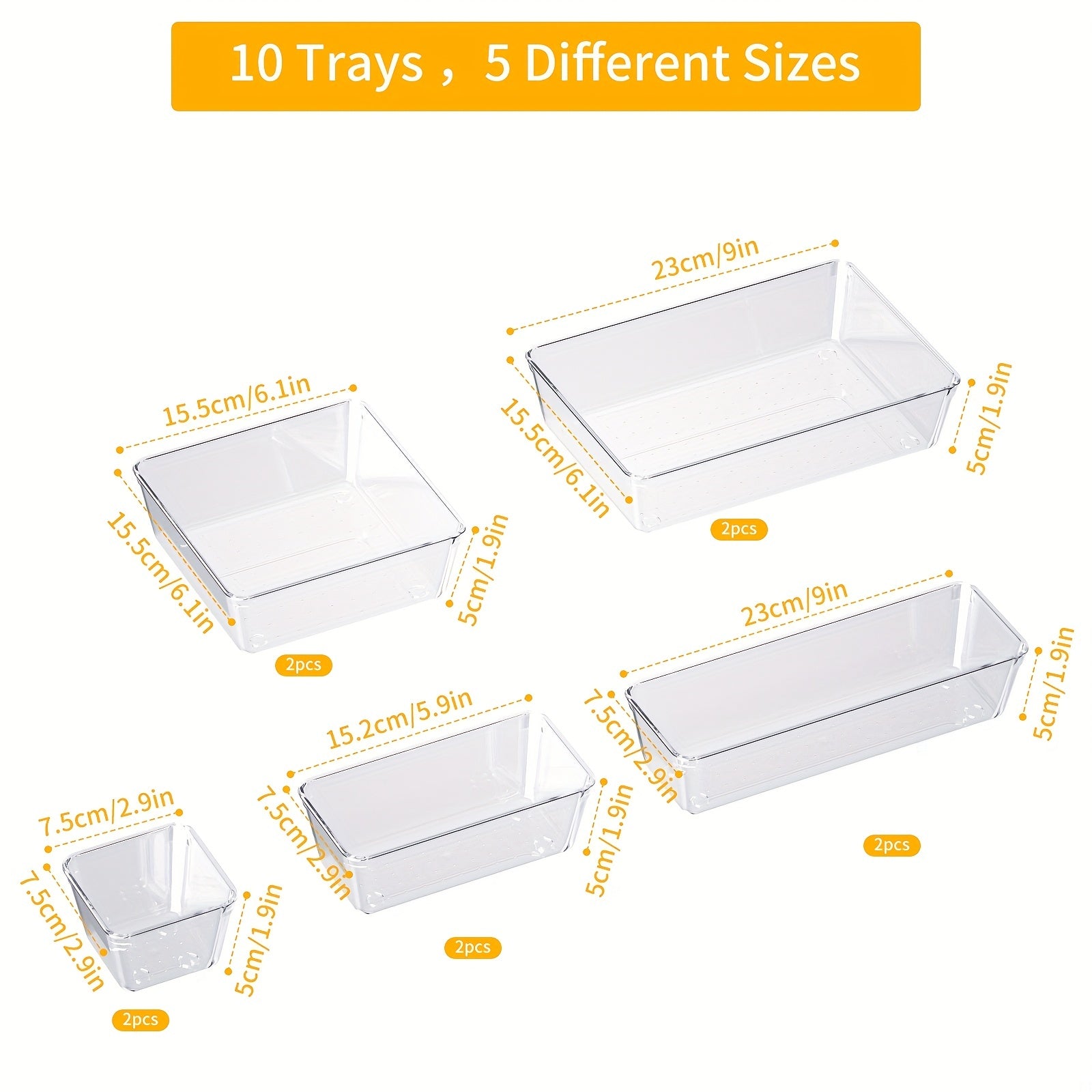 10 Pack Plastic Drawer Organisers for Makeup Office Kitchen Bathroom