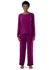 Colorblock Trim Pajama Set Long Sleeve Crew Neck Top & Elastic Waistband Pants