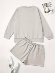 Textured Long Sleeve Top & Tie Waist Shorts Set