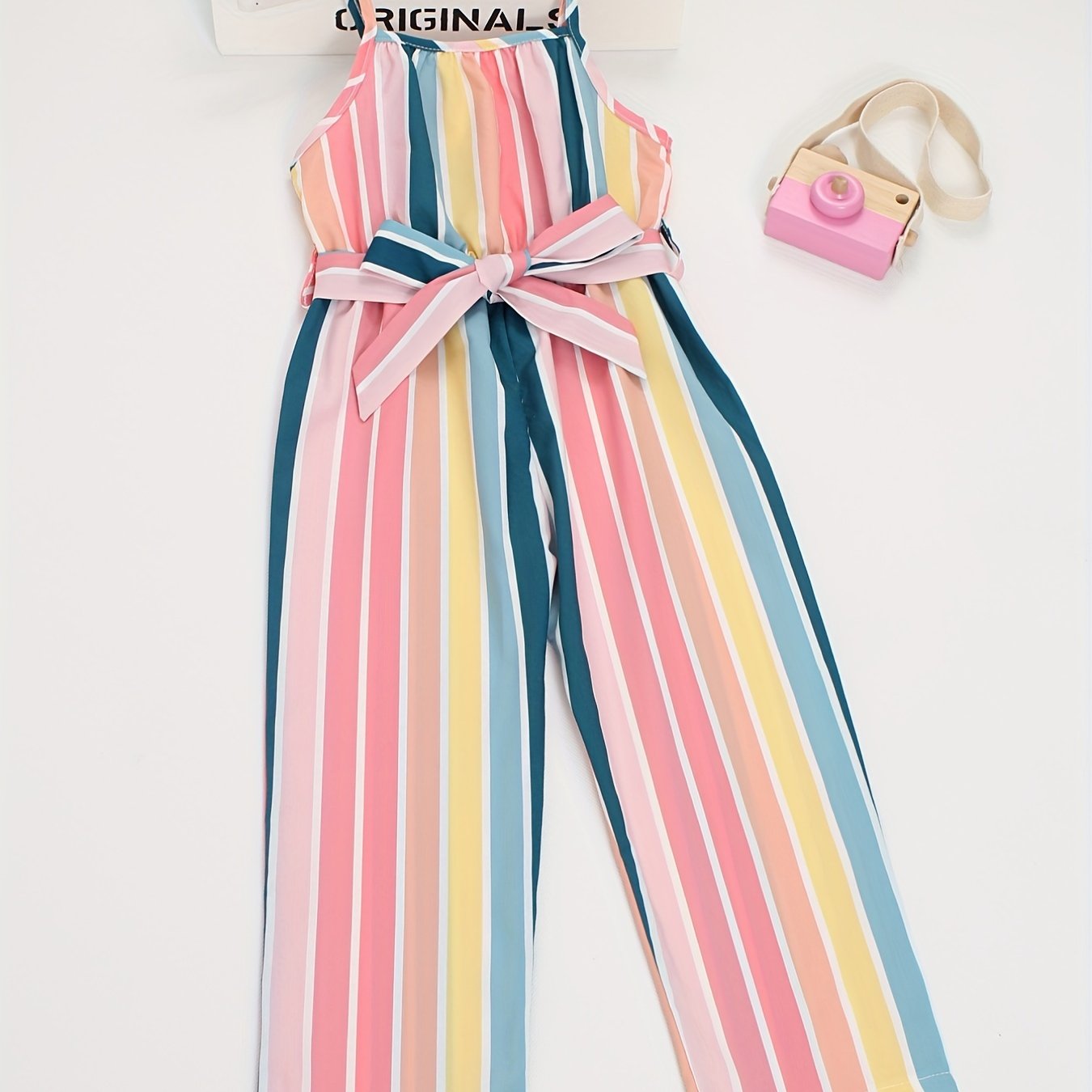 Baby Girls Striped Jumpsuit Overalls With Belt Kids Clothes