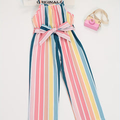 Baby Girls Striped Jumpsuit Overalls With Belt Kids Clothes