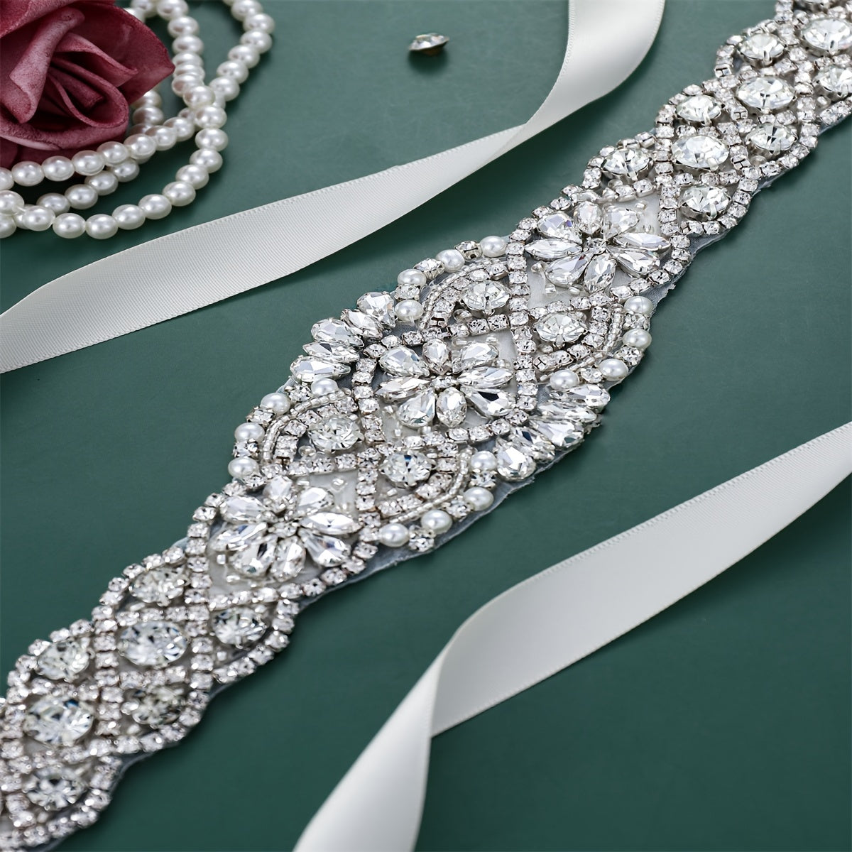 Rhinestone Bridal Belt Wedding Waist Sash Faux Pearl Handcrafted Accessories