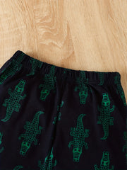 2pcs Boys Dinosaur Print Hooded Tees & Shorts Set for Summer