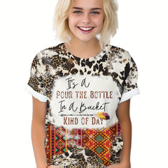 Boho Style Pour the Bottle Print T-shirt for Summer