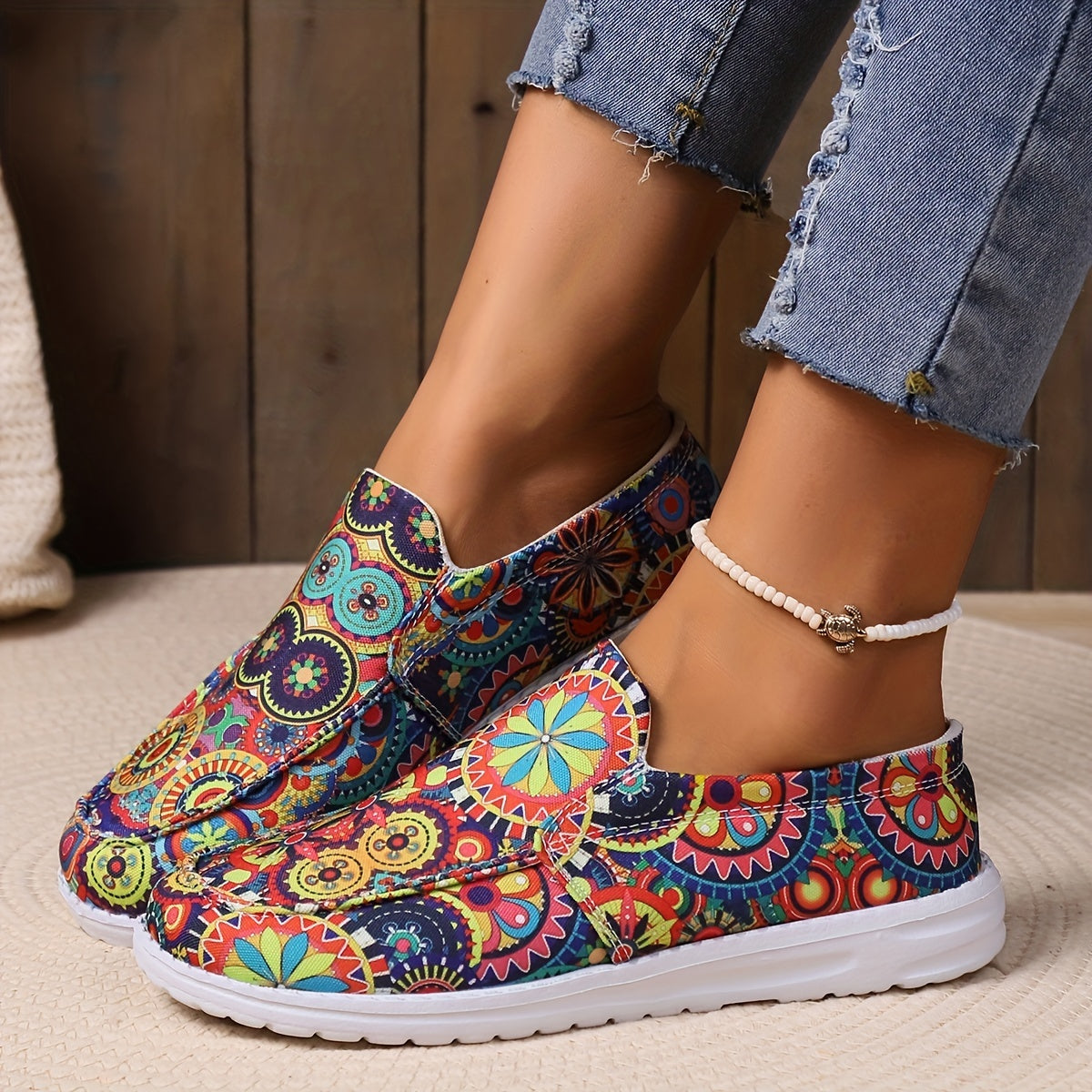 Women's Floral Print Skateboard Shoes Lightweight Walking Shoes