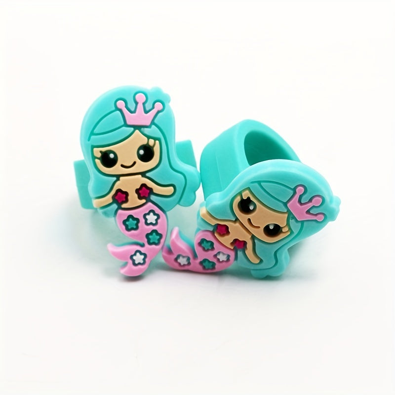 6pcs Cartoon Mermaid Silicone Ring Jewelry for Kids