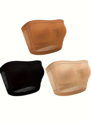3pcs Strapless Bandeau Bras Hollow Out Stretch Bra