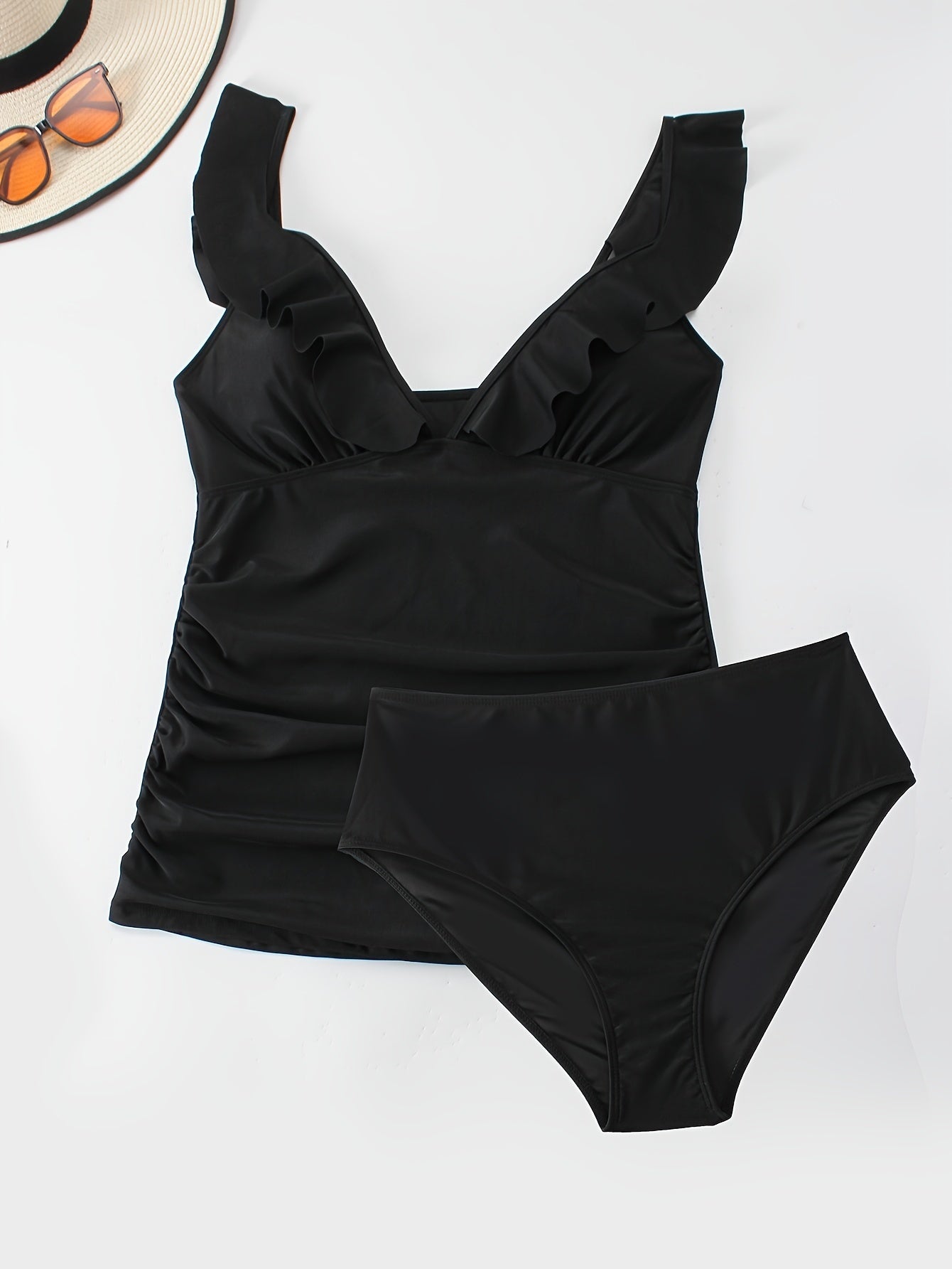 Ruched V Neck Tankini Set
