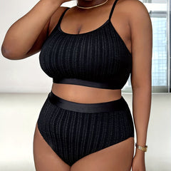 Ribbed Knit Crop Cami Top & Underwear Swimsuit Set