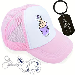Kpop Baseball Cap & Rabbit Keychain Set - Anime Trucker Hat & Sunshade Dad Hats