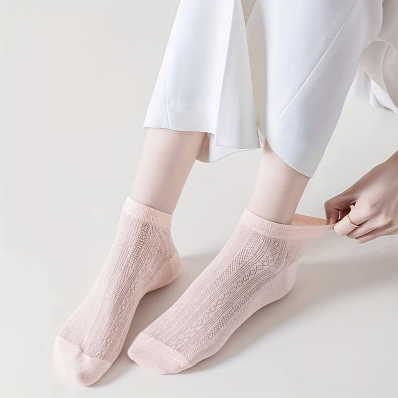 5 Pairs Argyle Mesh Socks Crew Socks Women's Stockings & Hosiery