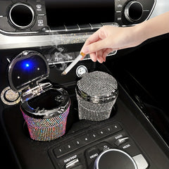 Rhinestone Car Ashtray with Lid & LED Light