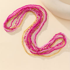 5pcs Pink Red Glass Beads Stretch Bracelet Set Hand Jewelry Accessory Gift
