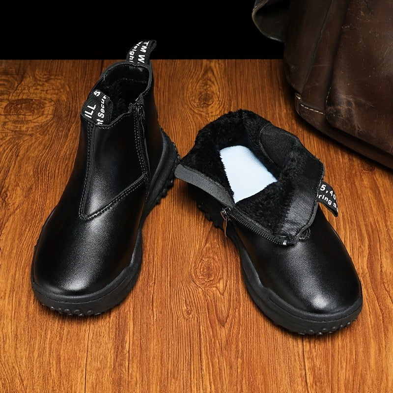 Girl's Plush Lined Ankle Boots with Side Zipper