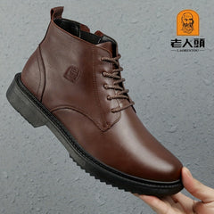 Business Casual Leather Riding Boots Pointed Toe Lace Up Dress Shoes