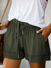 Drawstring Waist Patched Pocket Shorts Casual Summer Shorts