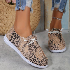 Leopard Print Low Top Walking Sneakers Lightweight Casual Shoes