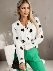 Women's Plus Heart Print Button Up Blouse