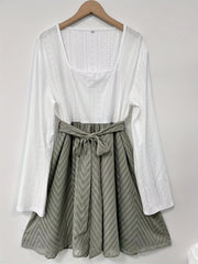 Colorblock Chevron Print Dress With Embroidery