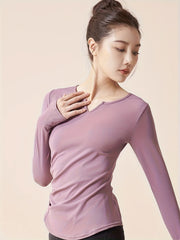 V Neck Yoga Long Sleeve Sports Top Thumb Hole Quick Dry Slimming Shirt